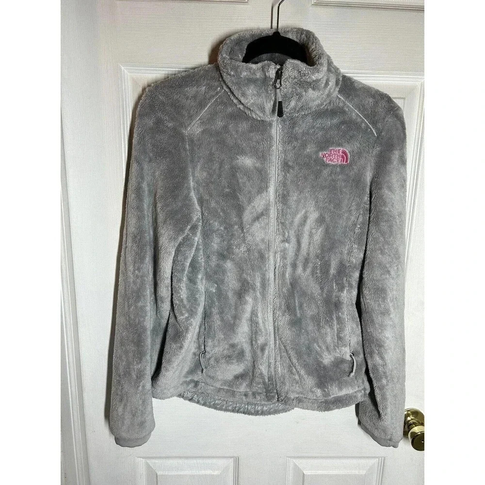 The North Face Osito Jacket Full Zip Women Size S Gray Pink Breast Cancer
